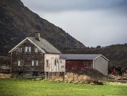 House near mountain, norway, lofoten