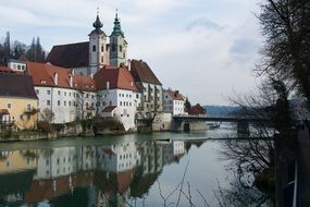 old european city by the pond