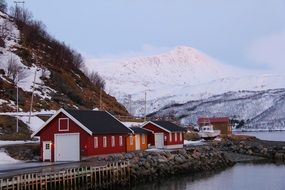 bright fishing houses on the coast in norway