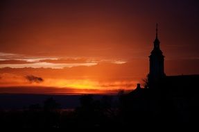 church on a background of fiery sunset