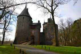 Gothic Revival Castell Coch at evening, uk, south wales