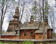 wooden orthodox church in forest, poland, ropica