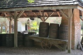 old wooden barrels on a farm