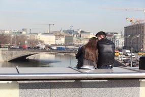 loving couple on the embankment in Moscow