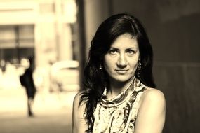 black and white portrait of a girl on the street