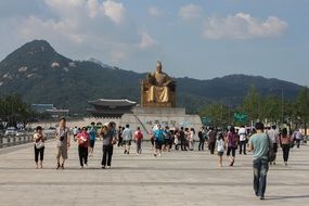 people in the square near Gyeongbokgung Palace