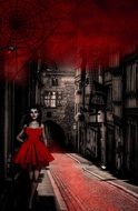 vampire girl in red dress in the castle