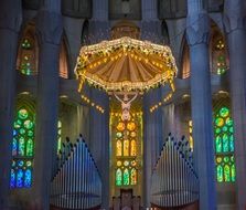 sagrada familia cathedral christian symbol and chandelier