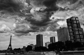 Paris captured by clouds, black and white image