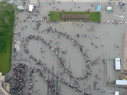 top view of Waiting Line to Eiffel Tower, france, paris