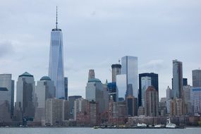 distant view of skyscrapers in the business district of new york