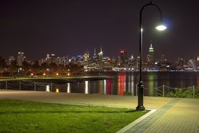night skyline, view from embankment, usa, manhattan, New York City