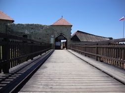 wooden bridge to the entrance gate to the castle