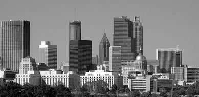 panoramic view of skyscrapers in Atlanta in black and white image