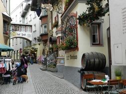 Wine barrels on the street in Tyrol