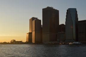 panoramic view of skyscrapers in new york at sunset