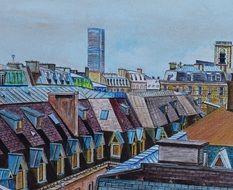 colorful Roofs, drawing, France, Paris
