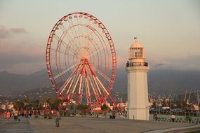 Colorful ferris wheel on the promenade in batumi, Georgia
