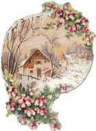 house in snowy landscape, vintage christmas decoration