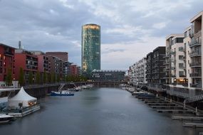 anchorage in front of a skyscraper in Frankfurt