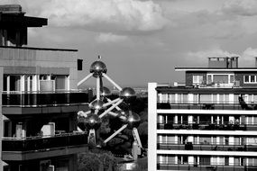 black and white photo of buildings in Brussels