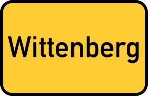 yellow city signpost Lutherstadt Wittenberg