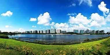 artificial lake in a park in Korea