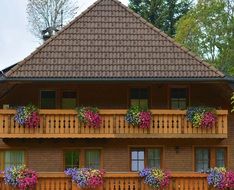 Forest House with flowers on a balconies