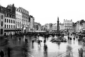 Black and white photo of the street in France
