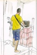 guitar player like watercolor drawing