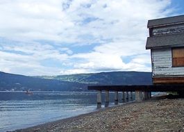 landscape of old house on the lakeside in canada