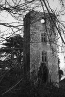 black white photo of the destroyed tower