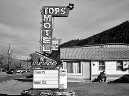 tops motel, Usa black and white photo