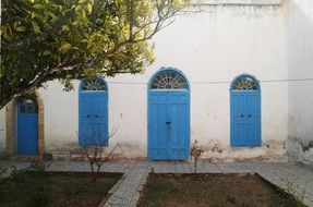 Blue doors on a building in Morocco