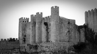 Black and white photo of historical castle