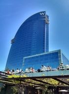 people in open air cafe at w barcelona hotel, spain, barcelona