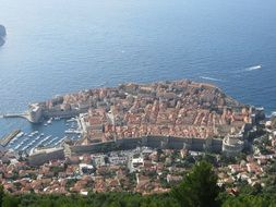 aerial view of Dubrovnik town and water