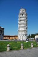 leaning tower against the blue sky