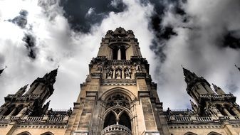 town hall under white clouds