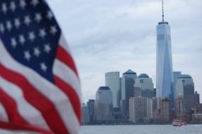 New York skyline and USA flag