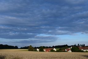 panorama of a village under a blue sky in Bavaria