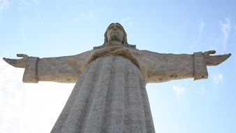 Christ the King, statu at top of Catholic monument at sky, portugal, Lisbon