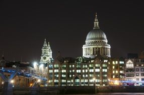 illuminated London Cathedral with the colorful lights at night, uk, England