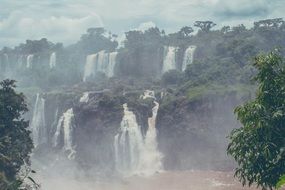 landscape of Iguazu waterfall in rainforest