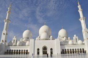 Front of the white Grand mosque in Abu Dhabi, UAE