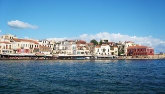 distant view of the port city of Heraklion in Greece