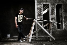 teenager in an abandoned building