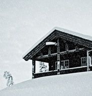 snowy strikingly beautiful Hut in winter