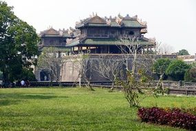 green park in front of the Royal palace in Vietnam