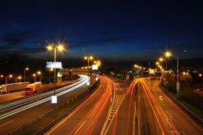 Highway at night, long exposure